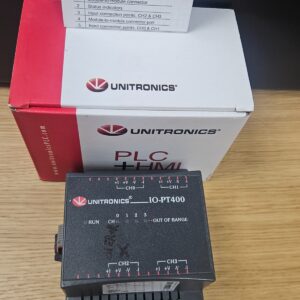 Unitronics IO-PT400 I/O Expansion Module with a hand written mark on it