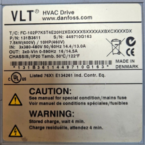 DANFOSS VLT Danfoss 131B3611 VLT HVAC Drive 7.5kW / 10HP